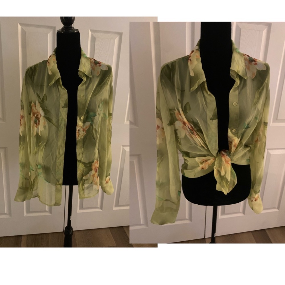 Light Green Translucent Button Down - image 1